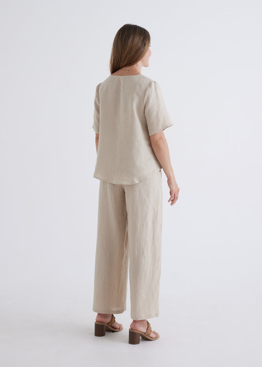 Carly Linen Top in Oatmeal
