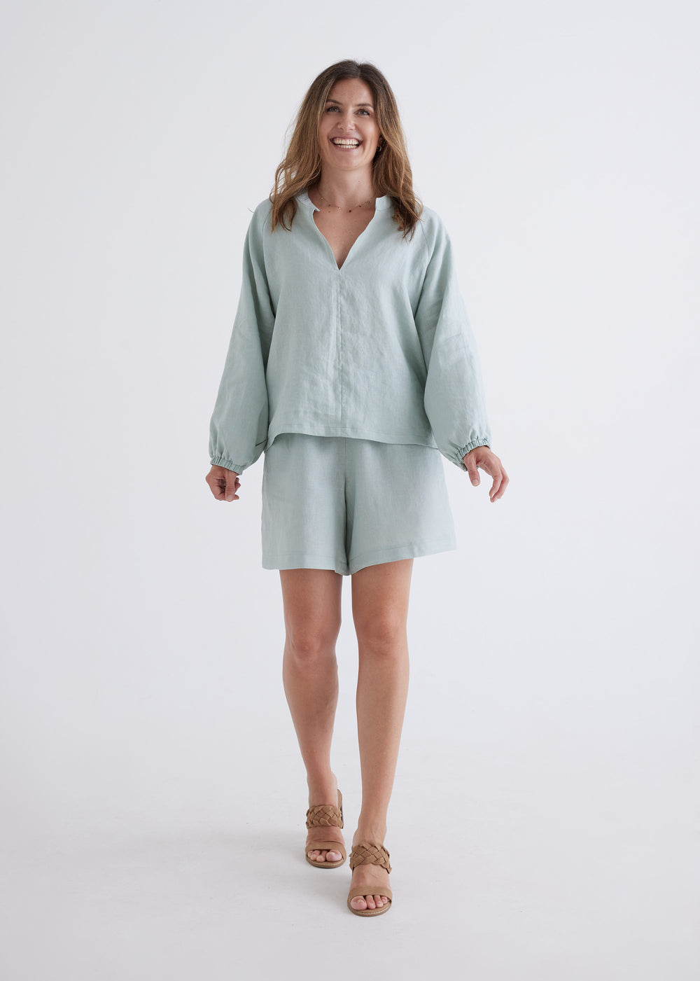Tanya Linen Top in Sage