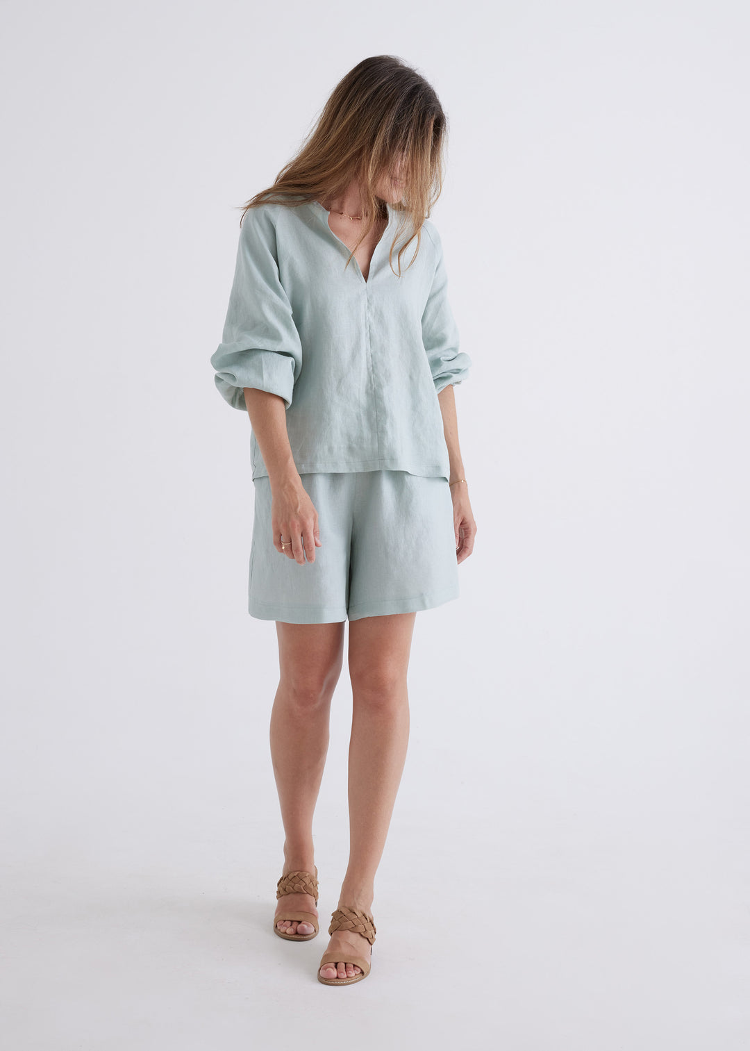 Tanya Linen Top in Sage