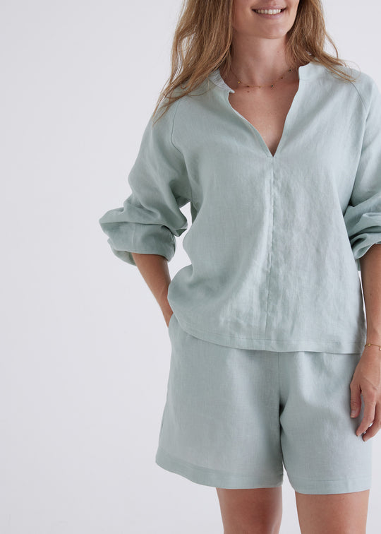Tanya Linen Top in Sage