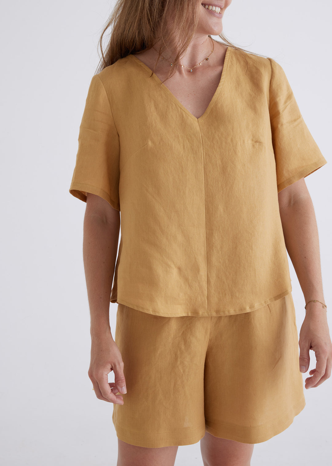 Carly Linen Top in Ochre
