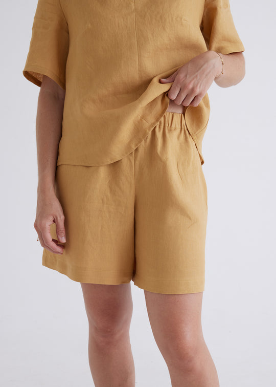 Marley Linen Shorts in Ochre