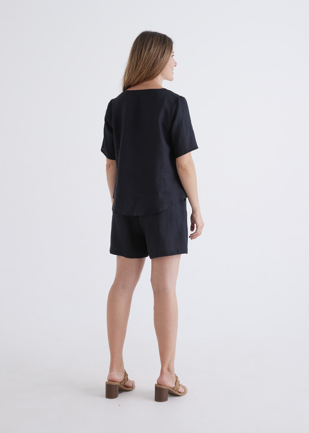 Carly Linen Top in Black