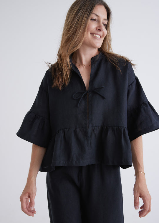 Marnie Linen Top in Black