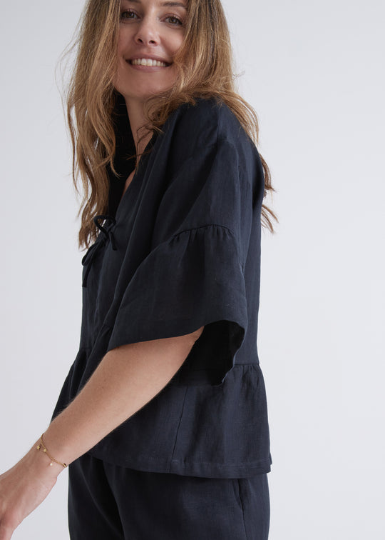 Marnie Linen Top in Black