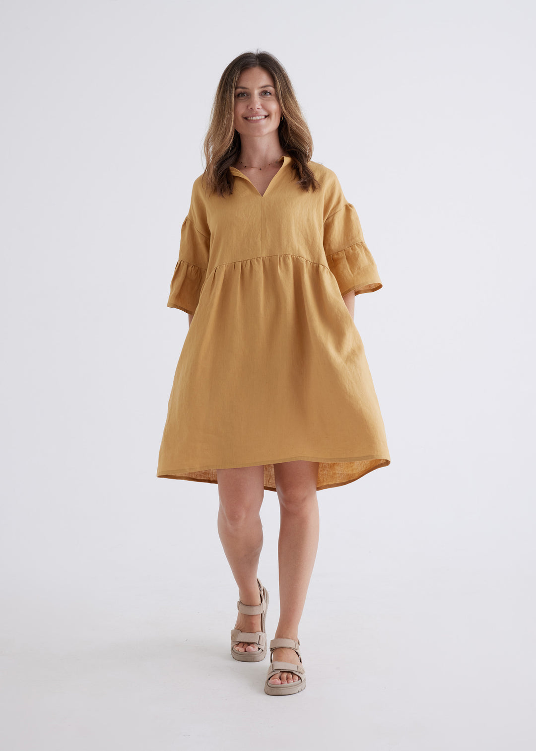 Lisa Linen Dress in Ochre