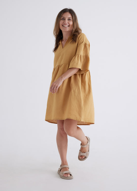 Lisa Linen Dress in Ochre