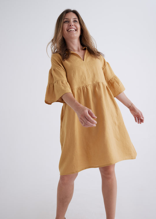 Lisa Linen Dress in Ochre