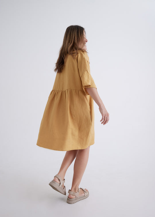 Lisa Linen Dress in Ochre