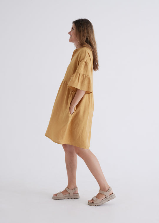 Lisa Linen Dress in Ochre