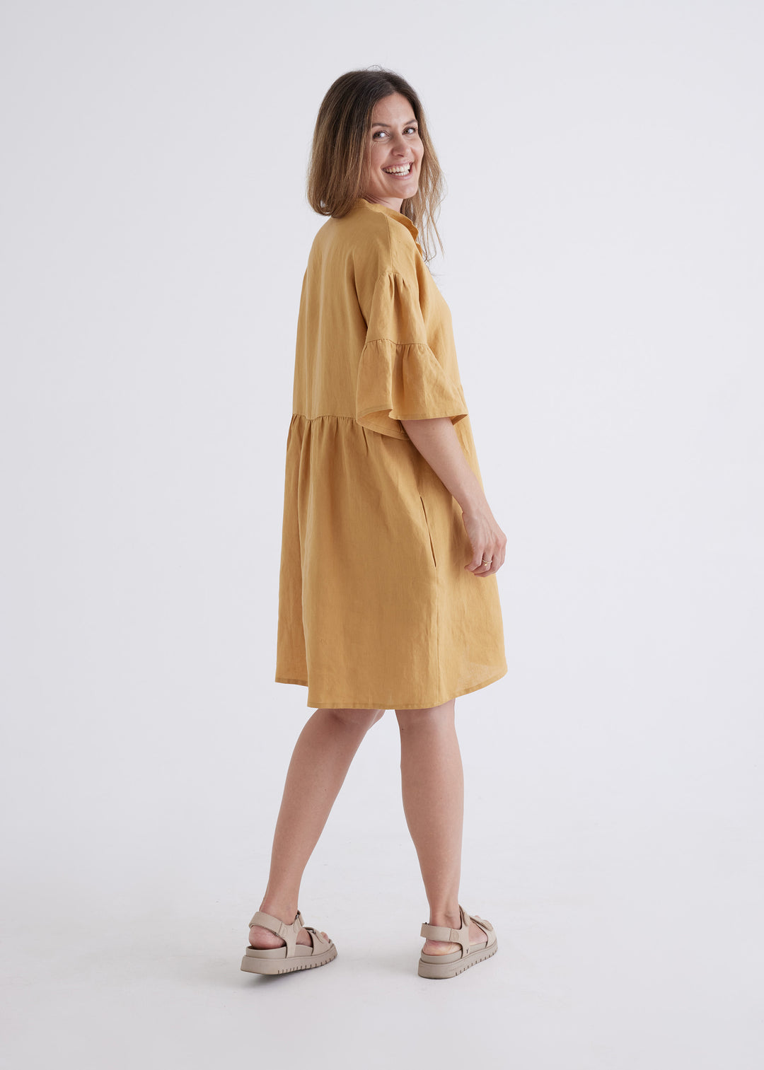 Lisa Linen Dress in Ochre