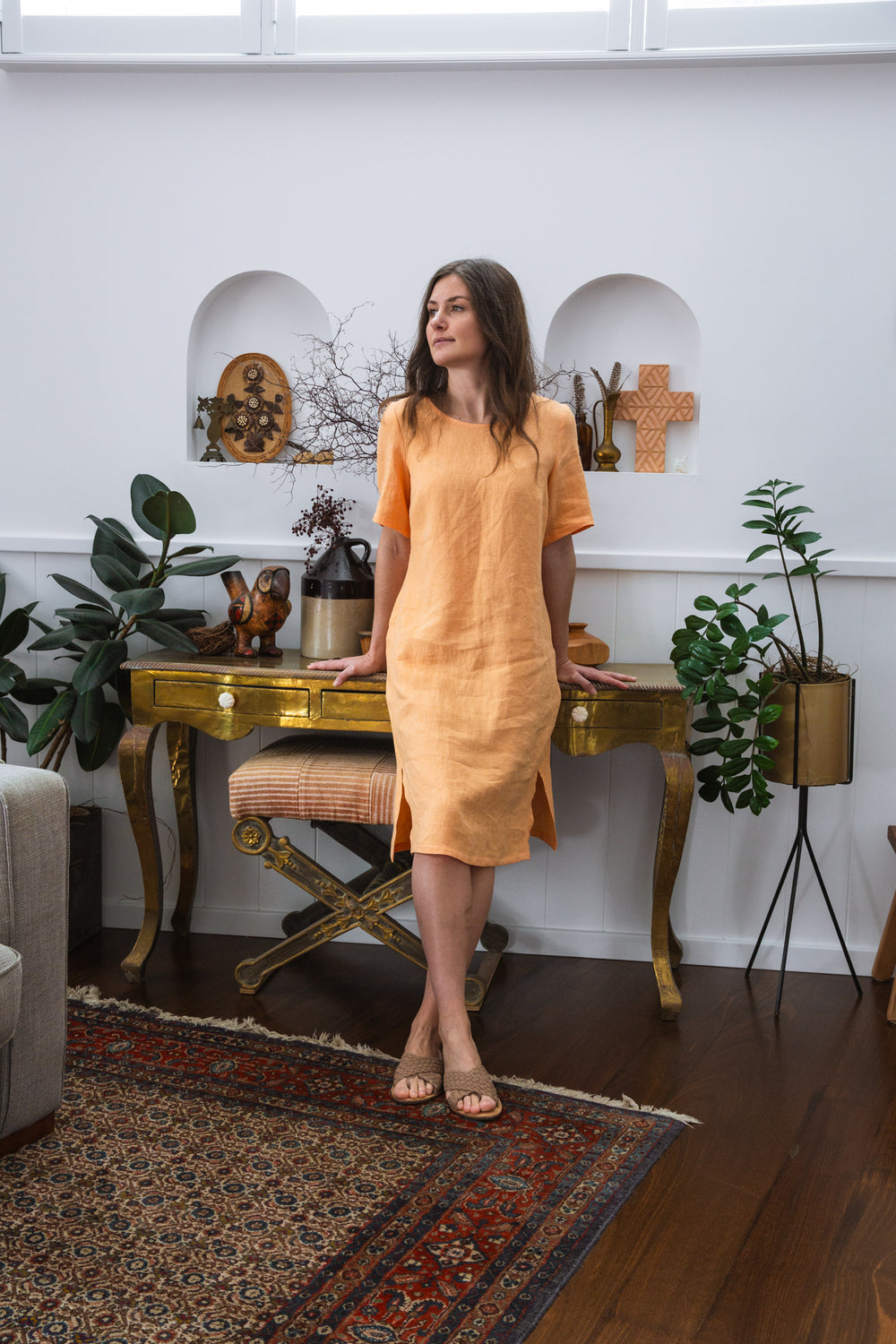Lucy Linen Dress in Apricot