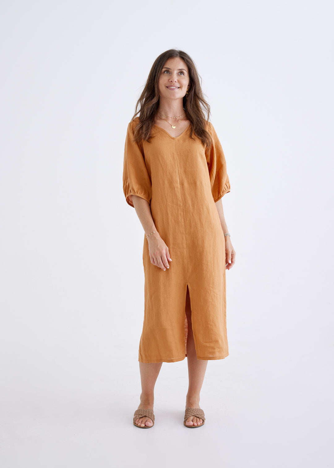 Elena Linen Dress in Ginger