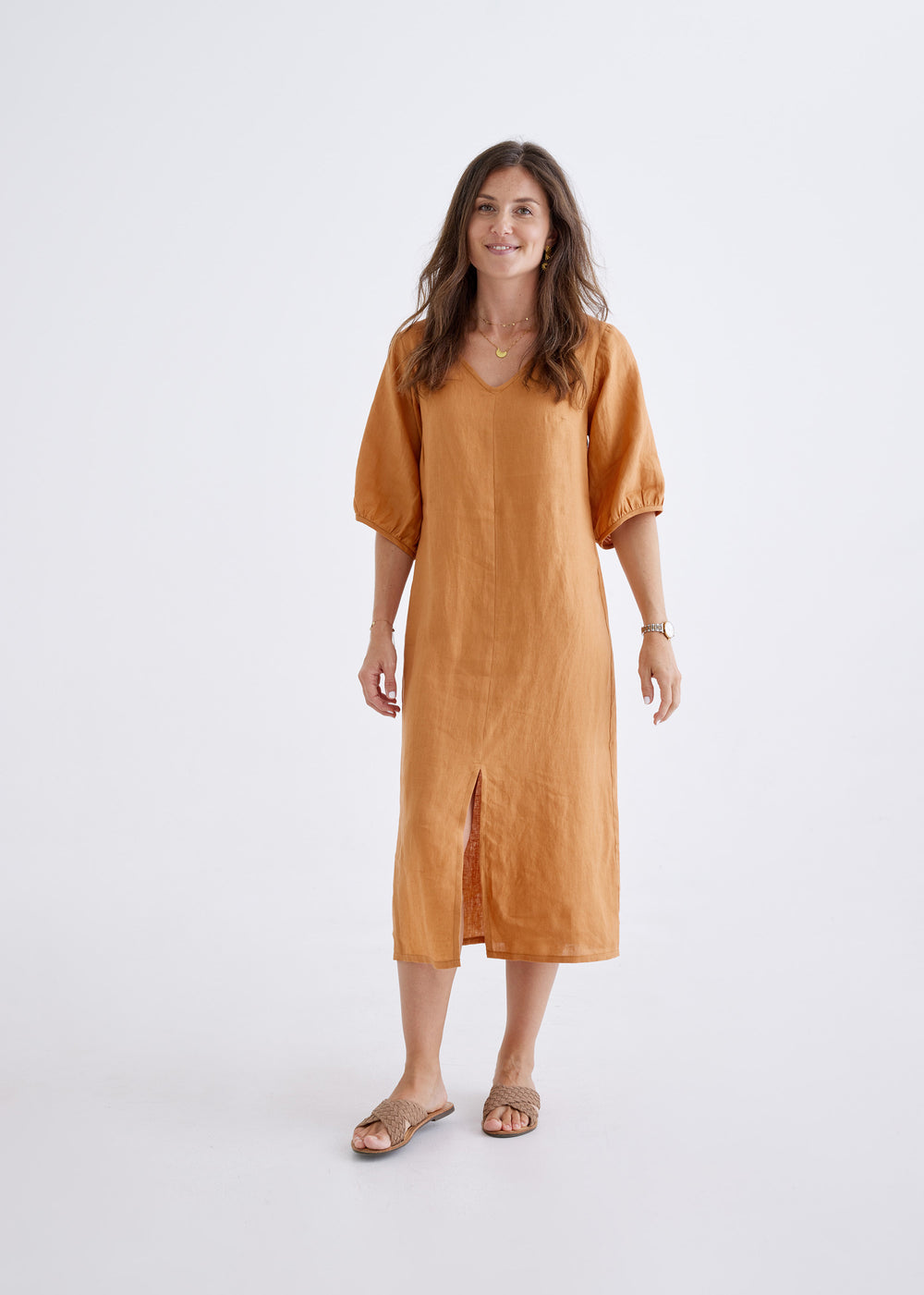 Elena Linen Dress in Ginger
