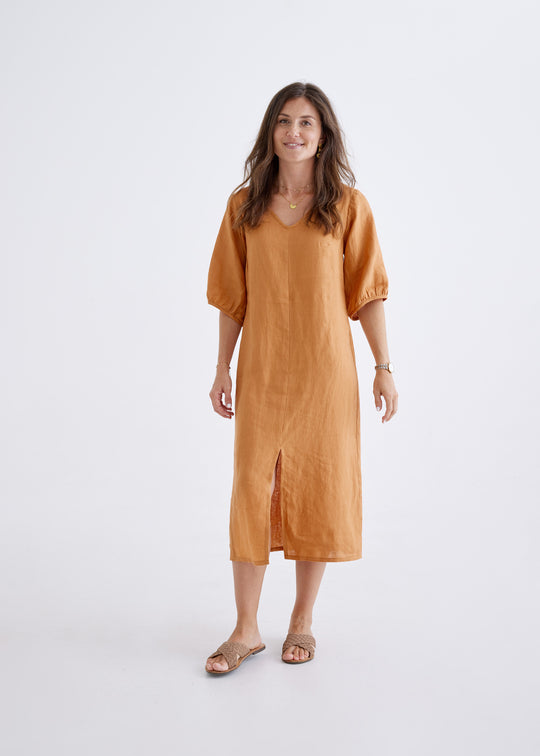 Elena Linen Dress in Ginger