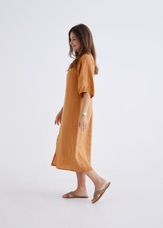 Elena Linen Dress in Ginger