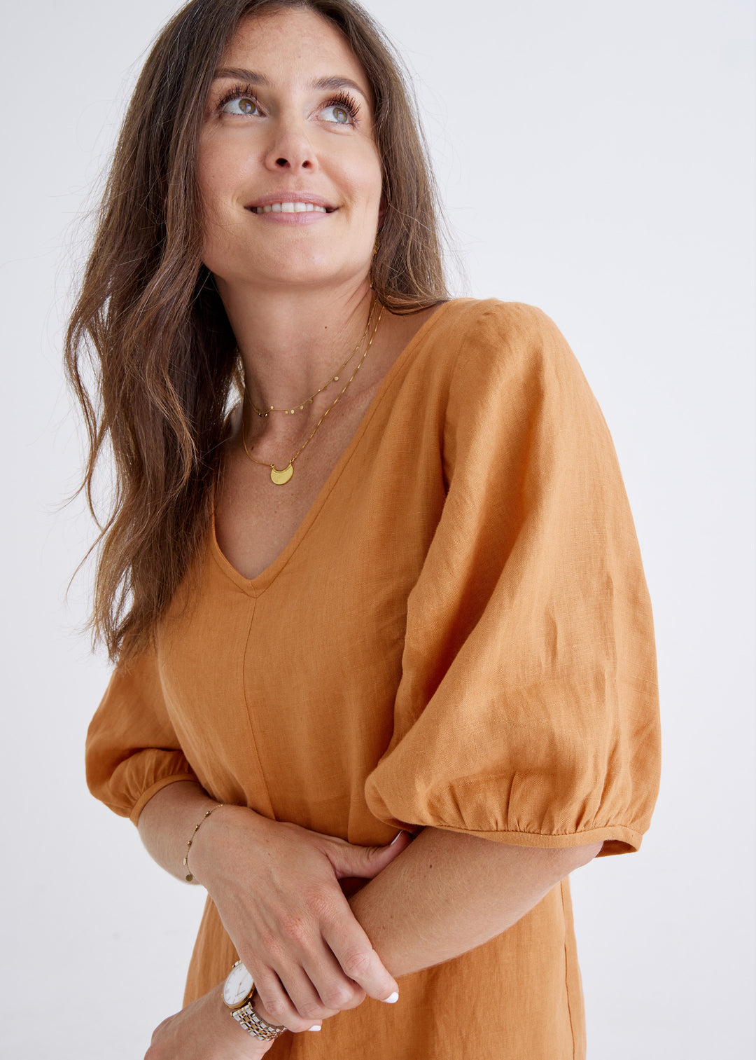 Elena Linen Dress in Ginger