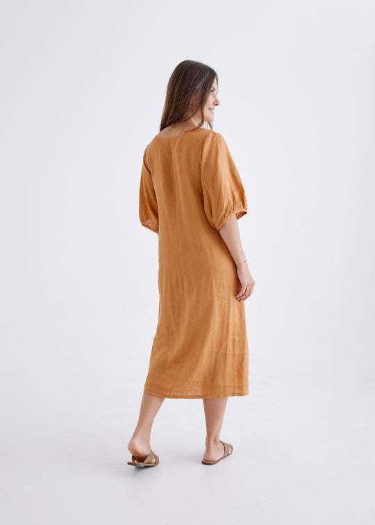 Elena Linen Dress in Ginger