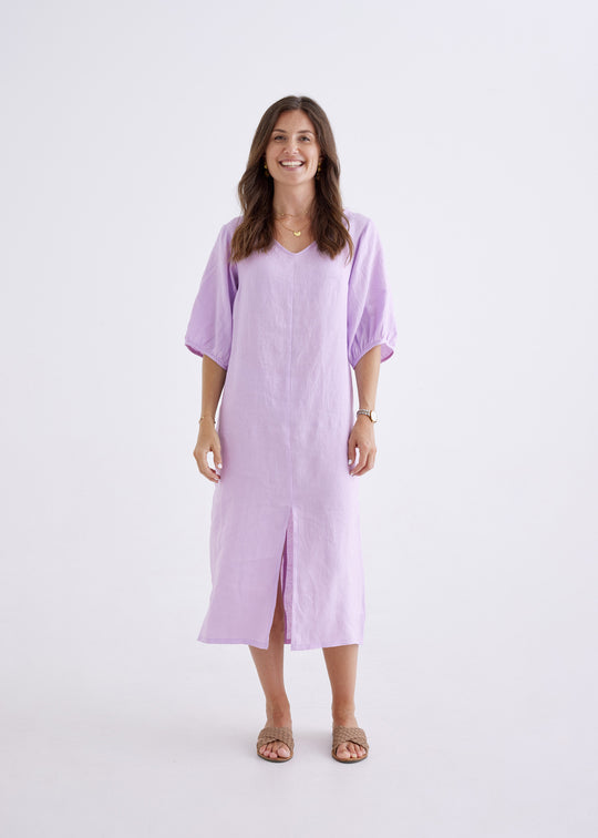 Elena Linen Dress in Lilac