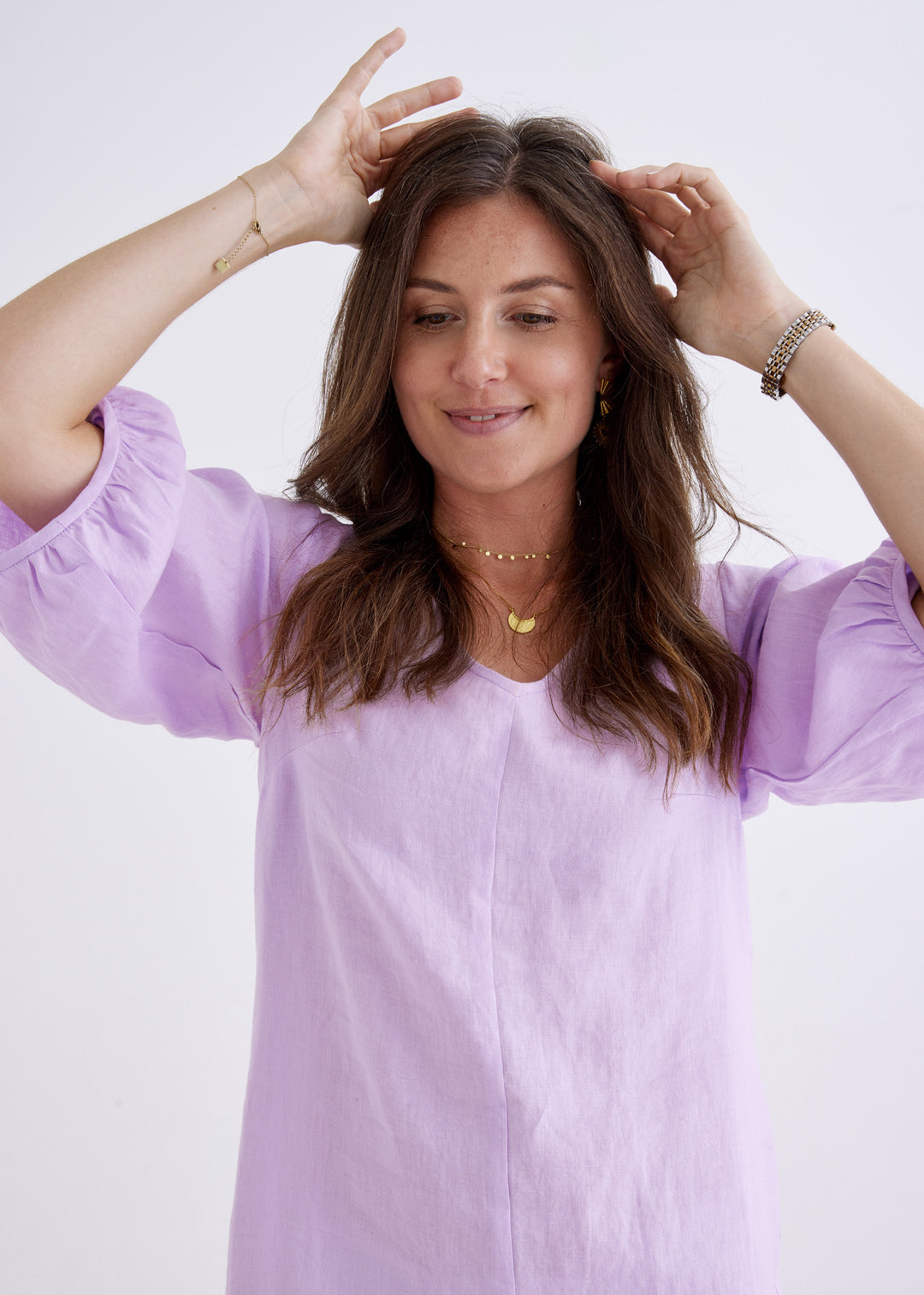 Elena Linen Dress in Lilac