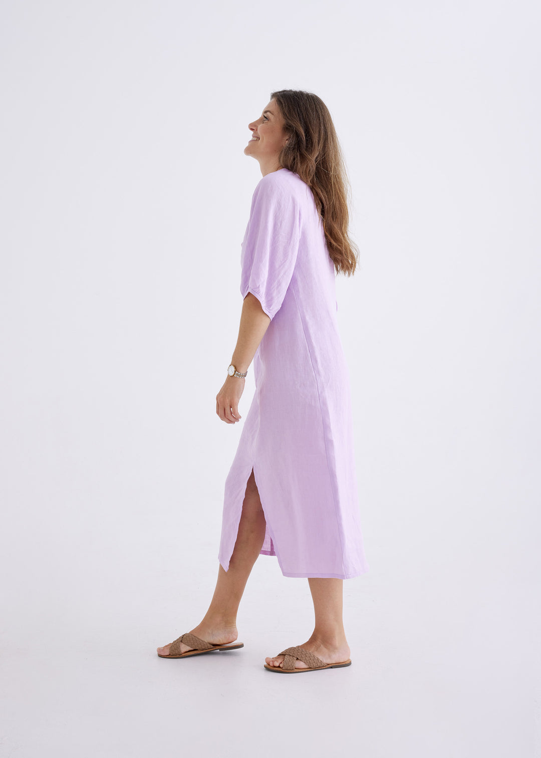 Elena Linen Dress in Lilac