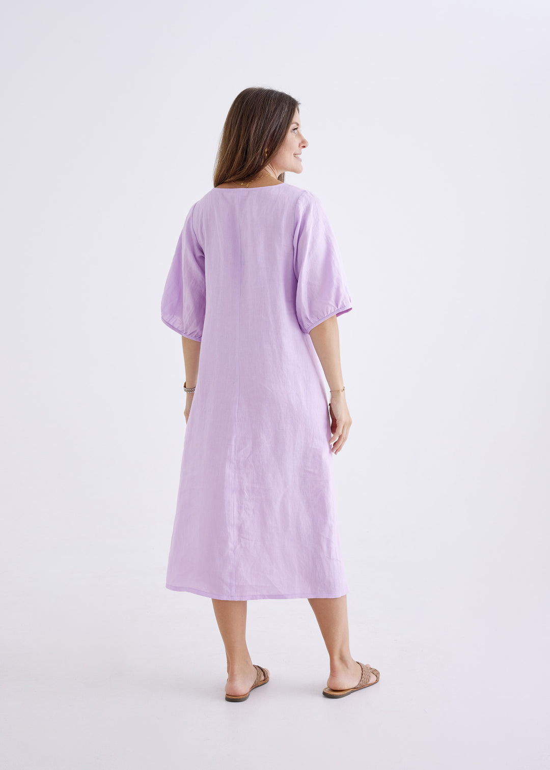 Elena Linen Dress in Lilac