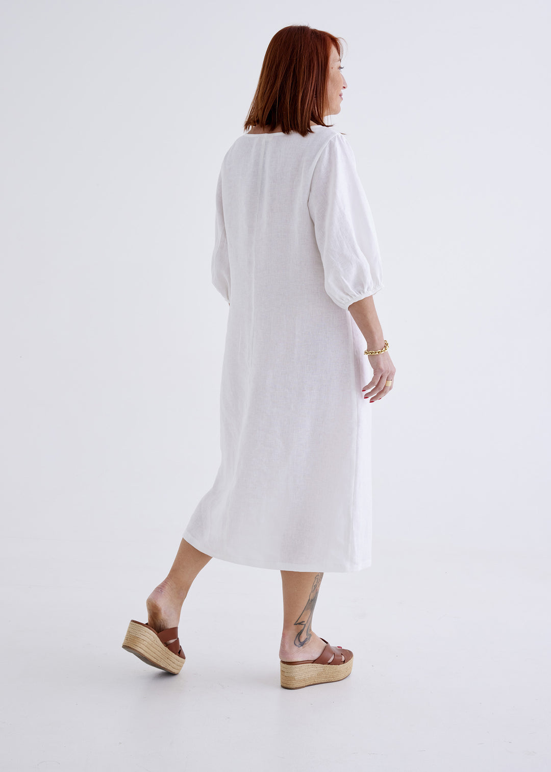 Elena Linen Dress in White