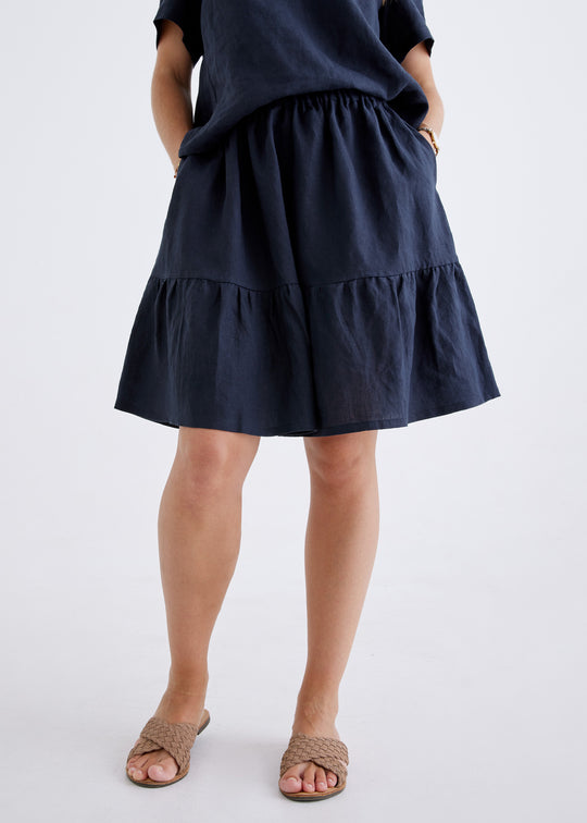 Lara Linen Skirt in Navy