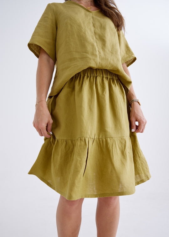 Lara Linen Skirt in Olive