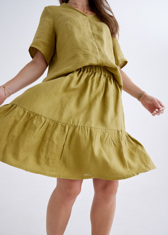 Lara Linen Skirt in Olive