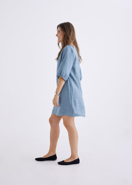 Lily Linen Dress in Liberty Blue
