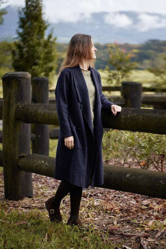 Nebel Wool Coat in Navy