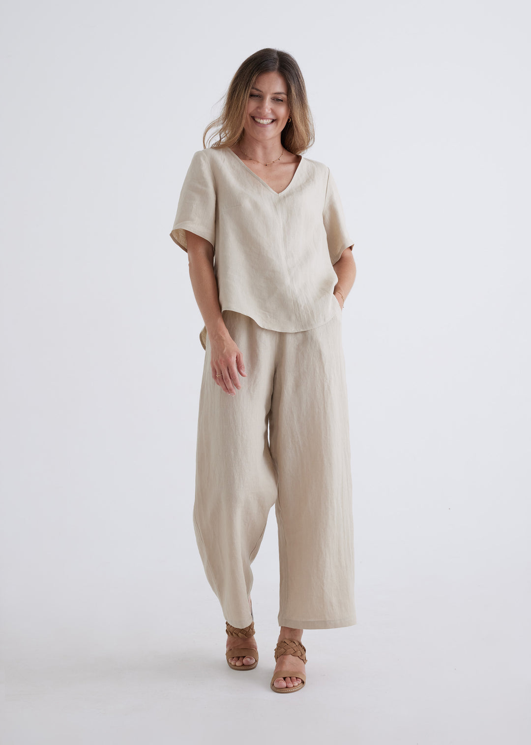 Zara Linen Pants in Oatmeal