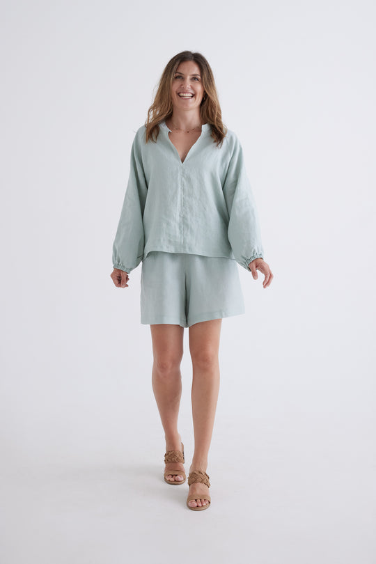 Marley Linen Shorts in Sage