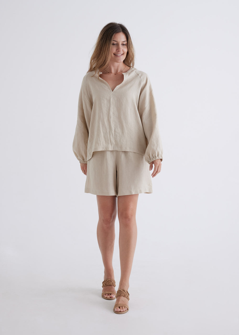 Tanya Linen Top in Oatmeal