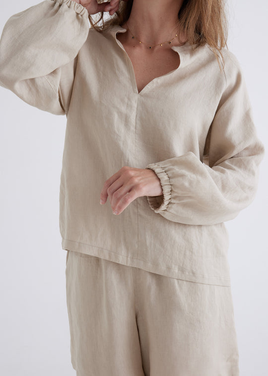 Tanya Linen Top in Oatmeal