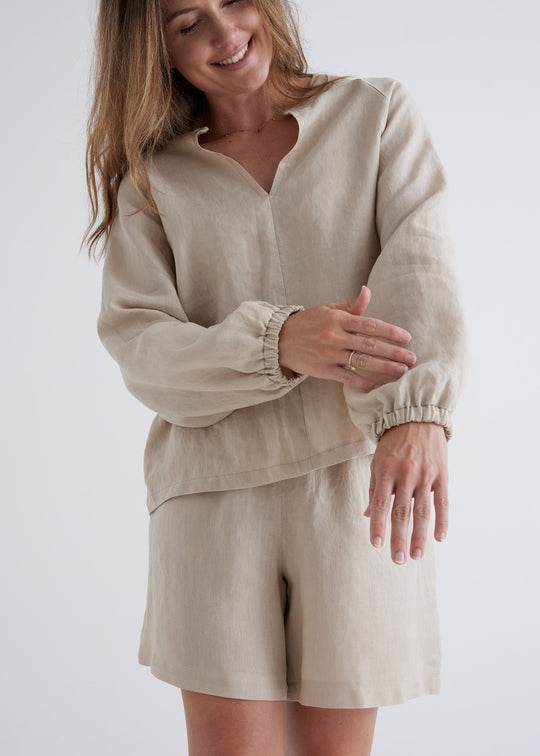 Tanya Linen Top in Oatmeal