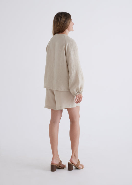 Tanya Linen Top in Oatmeal