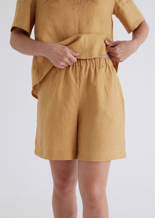 Marley Linen Shorts in Ochre