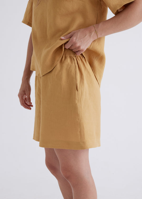 Marley Linen Shorts in Ochre