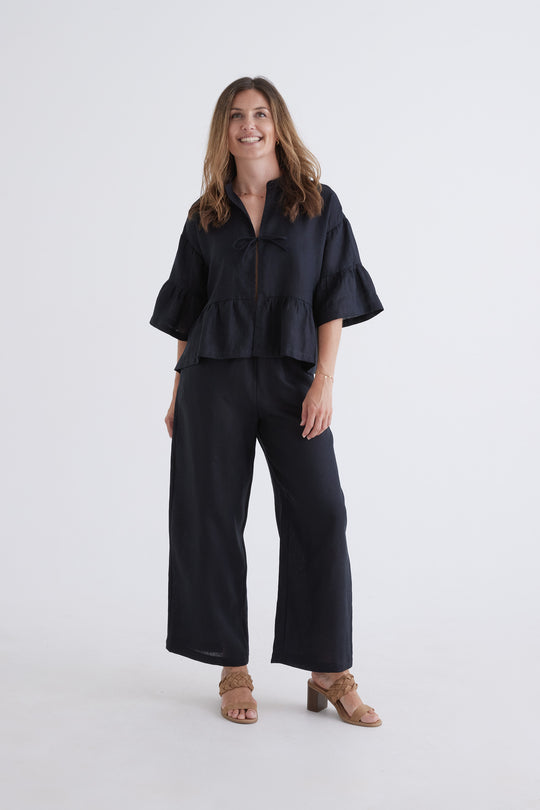 Zara Linen Pants in Black