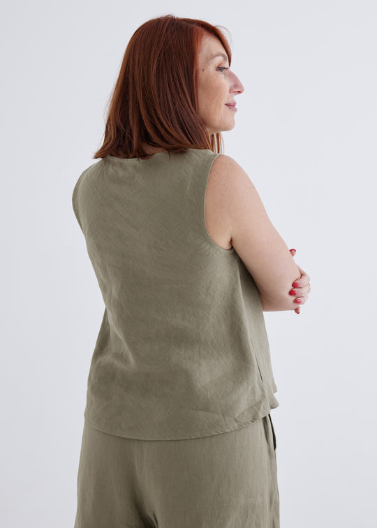 Amy Linen Top in Khaki