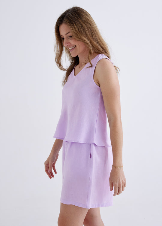 Amy Linen Top in Lilac