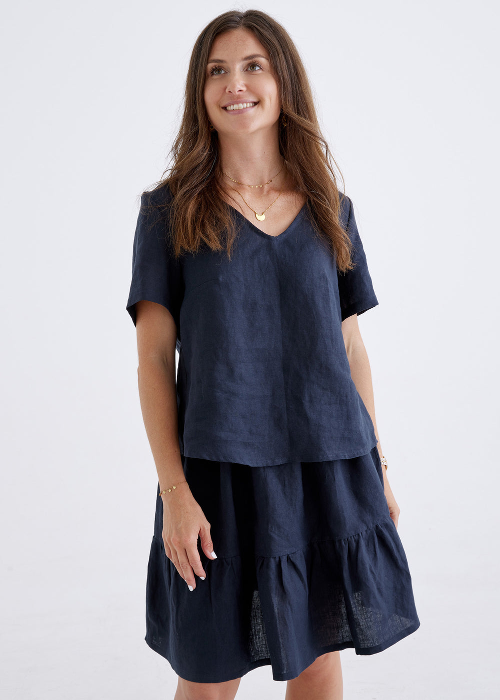 Carly Linen Top in Navy