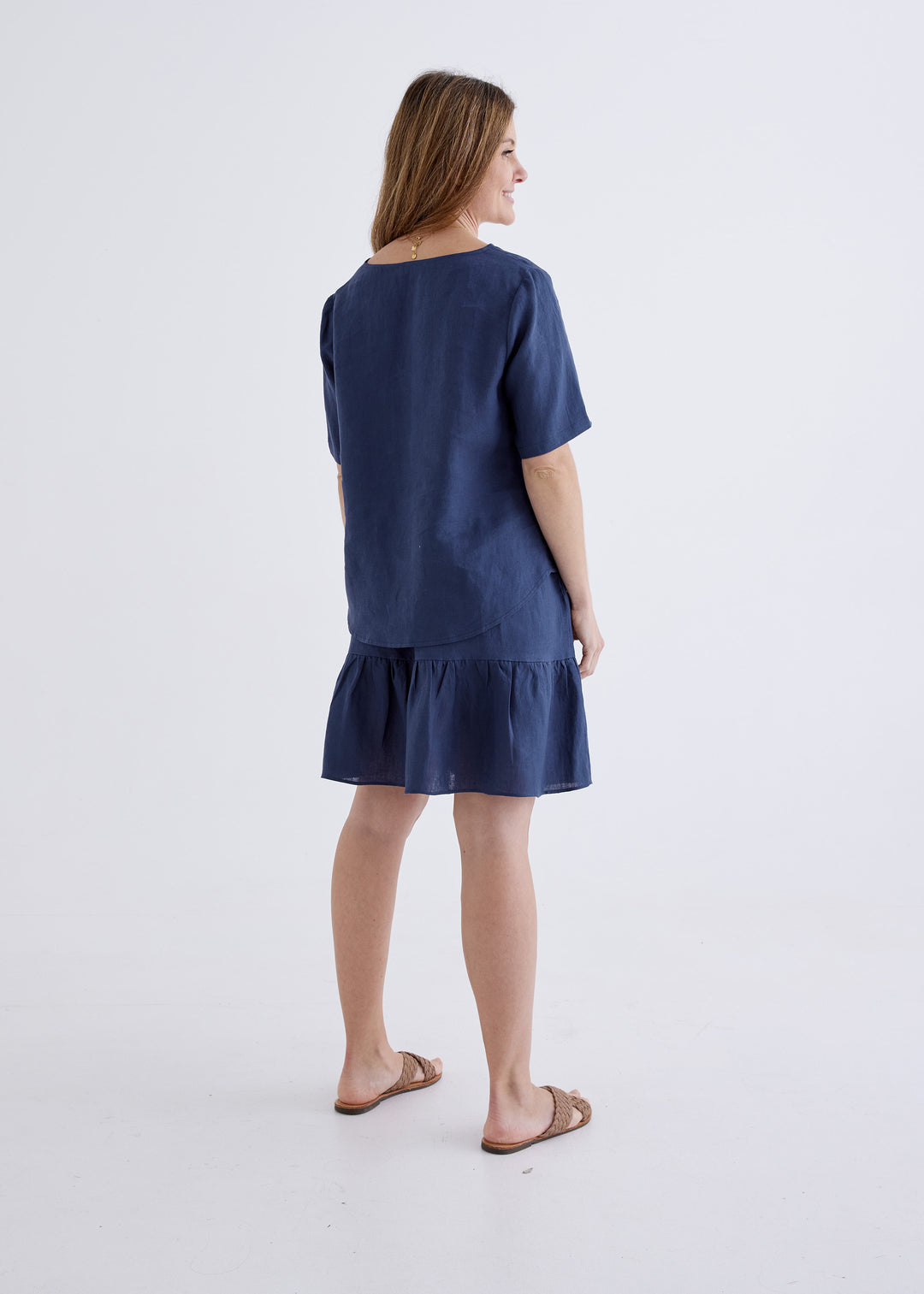 Carly Linen Top in Denim Blue