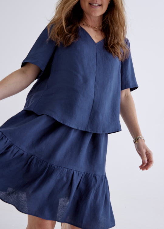 Carly Linen Top in Denim Blue