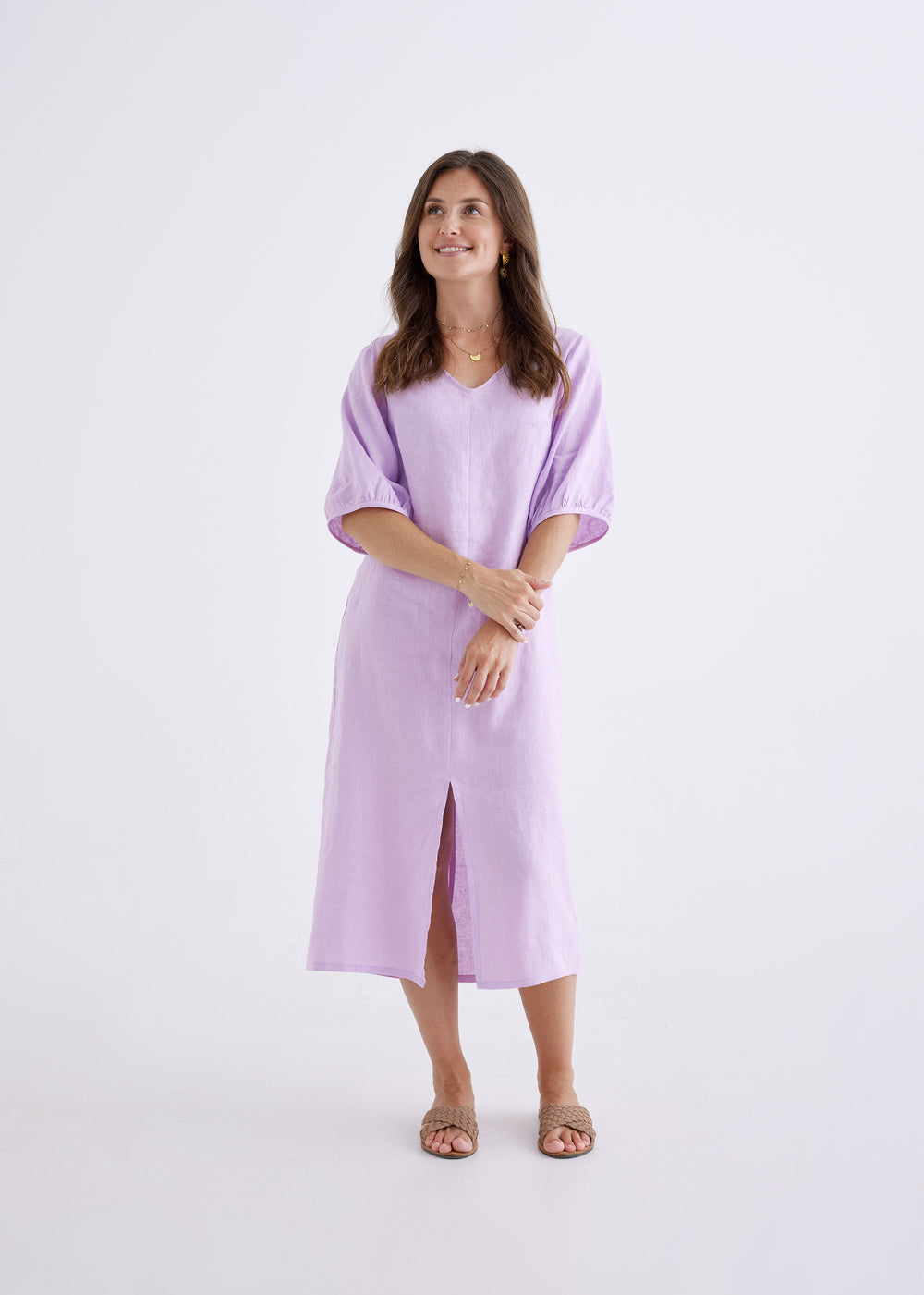 Elena Linen Dress in Lilac