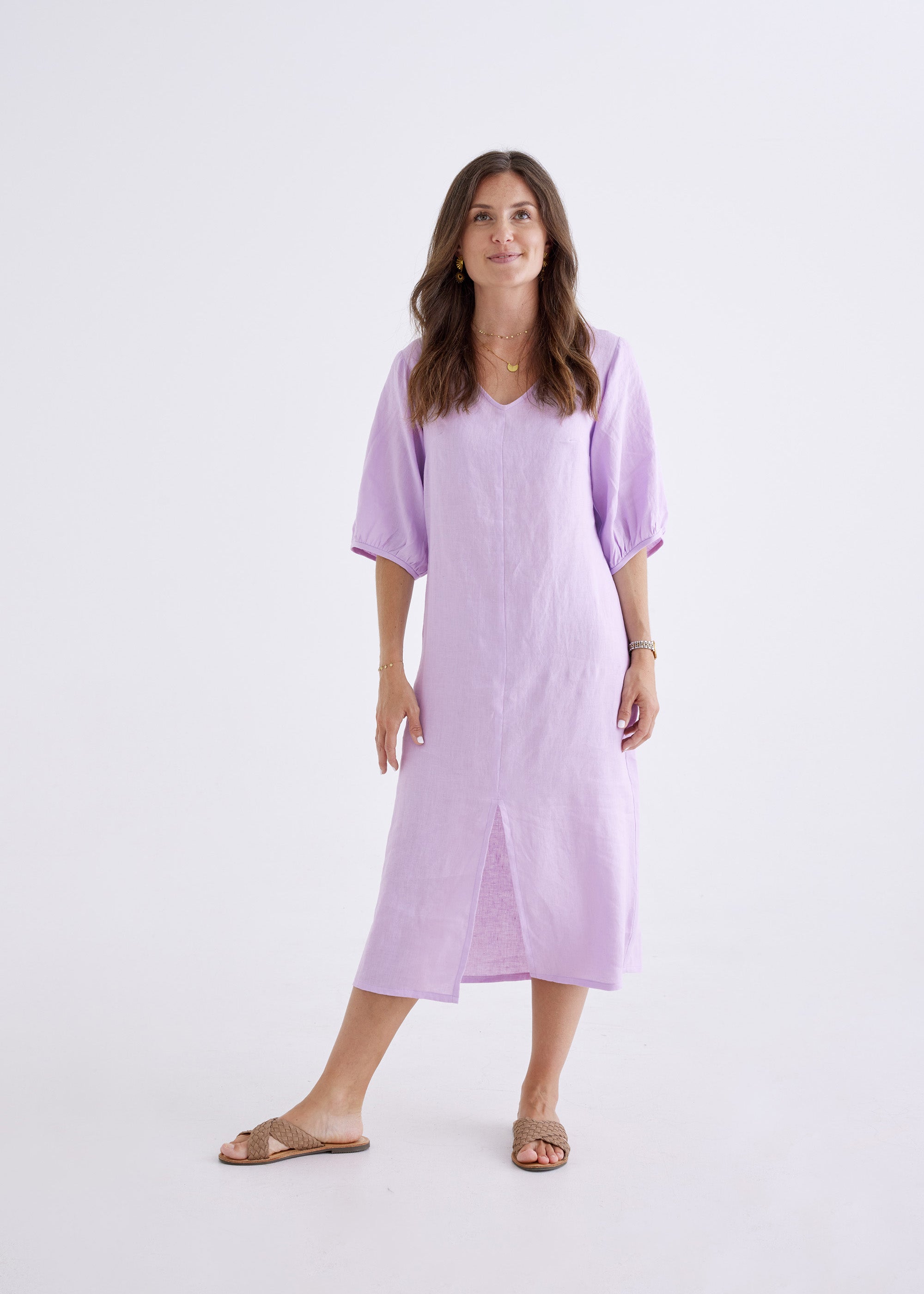 Elena Linen Dress in Lilac Australian Made Devina Louise