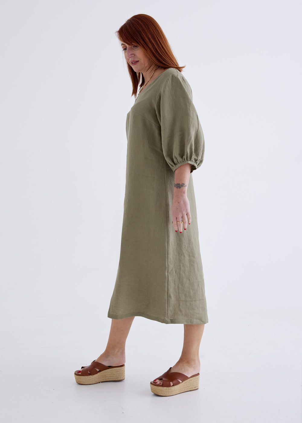 Elena Linen Dress in Khaki