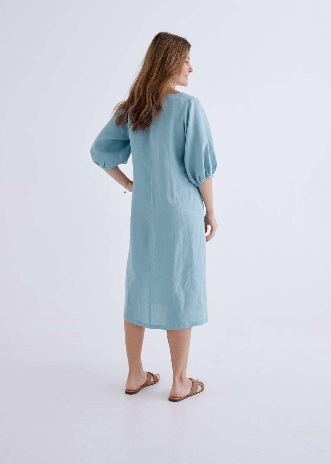 Elena Linen Dress in Spring Blue